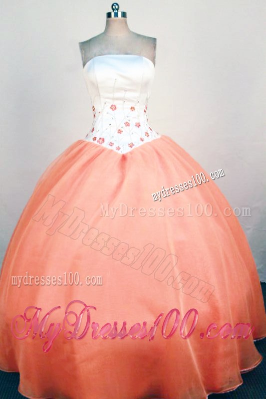 Orange and White Lovely Strapless Beading and Appliques Quinceneara Dress